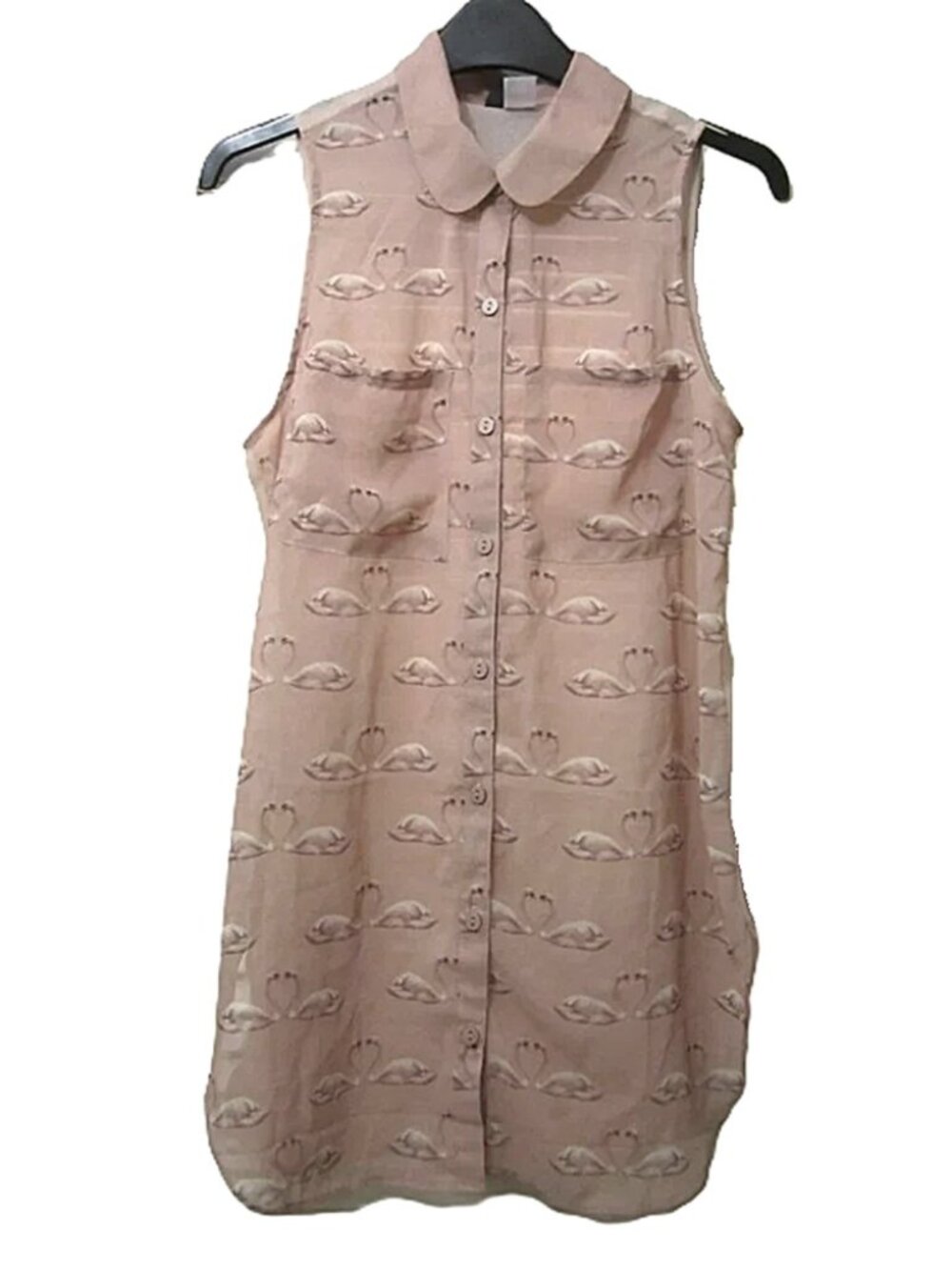 Pink SWAN Heart Top H&M Divided Sheer Button Shirt Tunic NWT S
